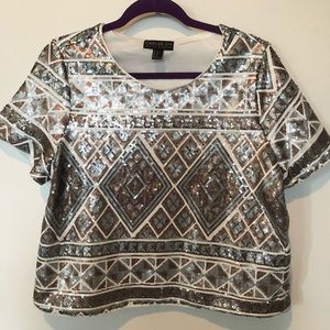 Sequins Geometric Pattern Crop Top